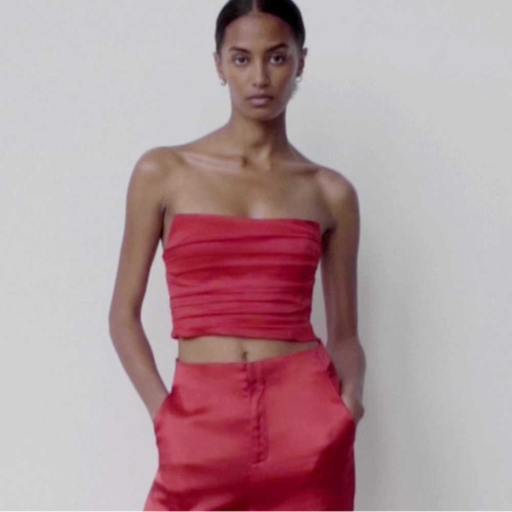 Zara Red Satin Effect Crop Top Size S